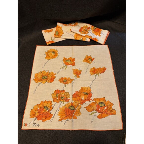 Vera Neumann Cloth Napkins Lot of 4 Orange Poppies Floral Vintage 16"x16" 1970’s - Picture 1 of 4